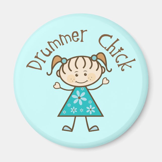 Niedliches Strichfigur-Mädchen Drummer Chick Magnet (Vorne)