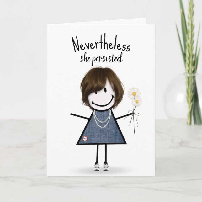 Niedliches Strichfigur-Mädchen in Denim Dress Insp Karte (Vorderseite)