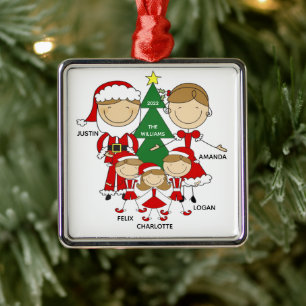 Niedliches Strichmännchen Familie von 5 Weihnachts Ornament Aus Metall
