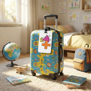 Niedliches Strichmännchen Girl mit Plus-Zeichen Gepäckanhänger