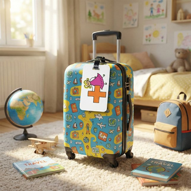 Niedliches Strichmännchen Girl mit Plus-Zeichen Gepäckanhänger (Von Creator hochgeladen)