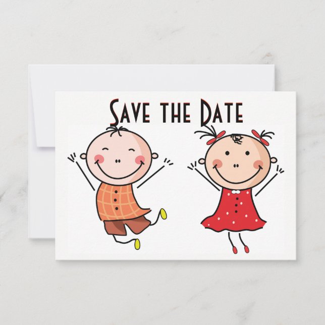 Niedliches Strichmännchen Save the Date Einladung (Vorderseite)