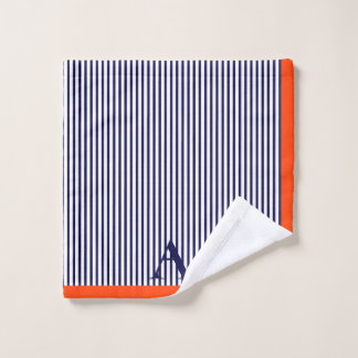 Niedliches, stylisches Monogramm, blau und orange Badhandtuch Set