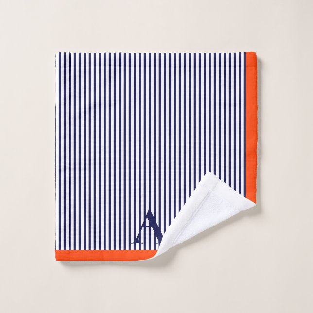 Niedliches, stylisches Monogramm, blau und orange  Badhandtuch Set (Waschlappen)