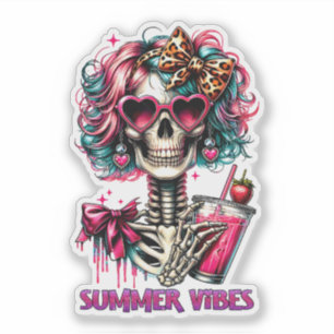 Niedliches Summer Vibes Skelett Aufkleber