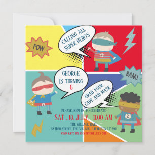 Niedliches Super-Helden-Comic Strip Kinder Einladung