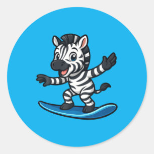 Niedliches Surfing-Zebra Lustiges Tier Strand Somm Runder Aufkleber