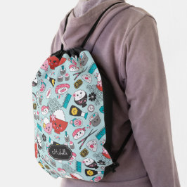 Niedliches Sushi Muster Monogram Drawstring Backpa Sportbeutel