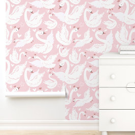Niedliches Swan Modernes Elegantes Rosa Kinderzimm Tapete