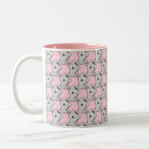 Niedliches Tabby Cat Cartoon Muster auf hellrosa Zweifarbige Tasse