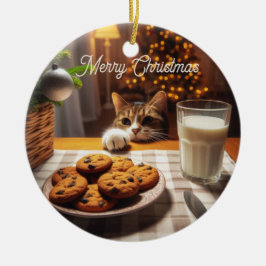 Niedliches Tabby Cat Erlernen von Cookies Weihnach Keramik Ornament