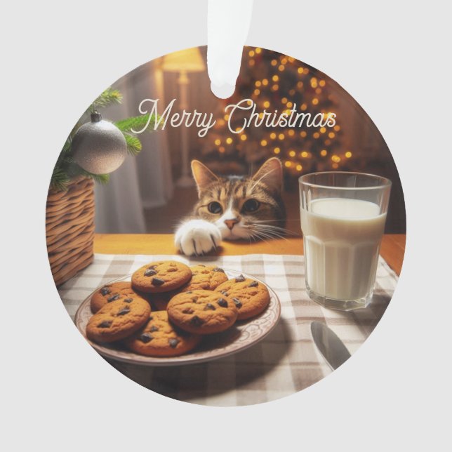 Niedliches Tabby Cat Erlernen von Cookies Weihnach Ornament (Vorderseite)