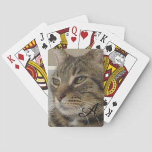 Niedliches Tabby Cat Foto Monogramm Spielkarten