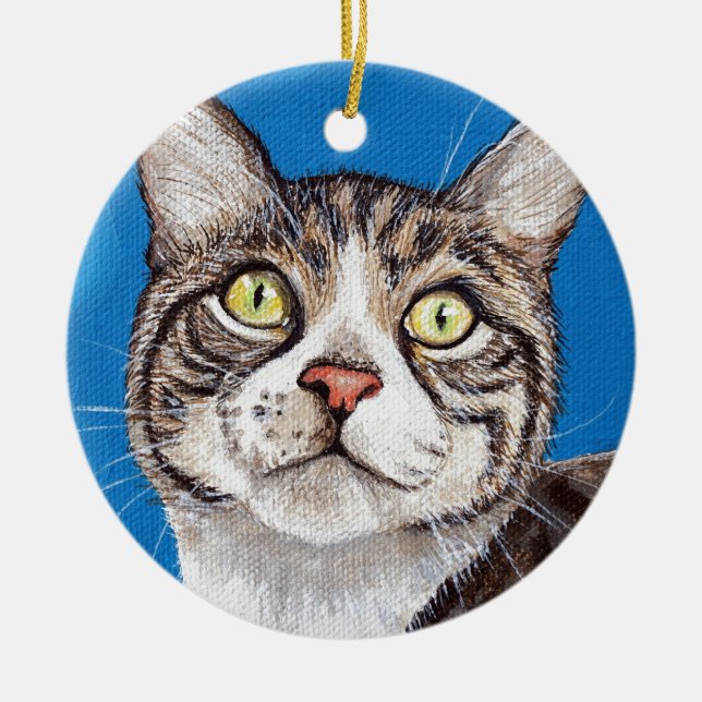 Niedliches Tabby Cat Malerei Keramik Ornament (Vorne)