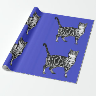 Niedliches Tabby Cat Navy Blauer Farbenfrost Wrapp Geschenkpapier
