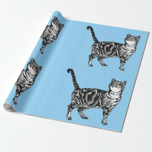 Niedliches Tabby Cat Pastel Blauer Teatro Sociale  Geschenkpapier