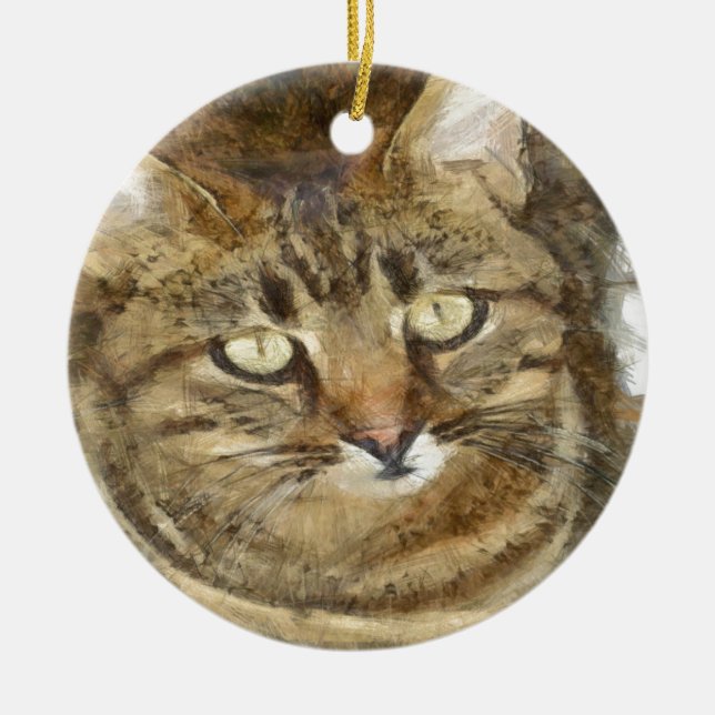 Niedliches Tabby mit Blick auf die Stift Keramikornament (Vorne)