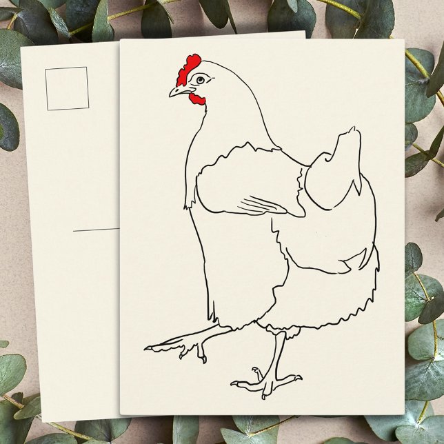 Niedliches Tanzen Hühnerfsonne Zeichnend Tierkunst Postkarte (Cute chicken simple line drawing postcard)