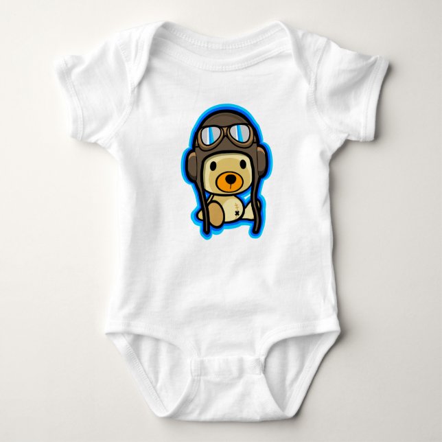 Niedliches tapferes Teddybärnpilotbaby Baby Strampler (Vorderseite)