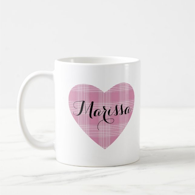 Niedliches Tartan-Herzmonogramm Kaffeetasse (Links)