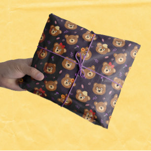 Niedliches Teddy Bär-Gesicht Muster Herbst LILA Seidenpapier