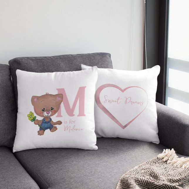 Niedliches Teddy Bear Baby Pink White Kissen (Cute Teddy bear white flower Throw Pillow)