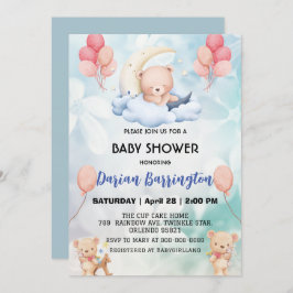 niedliches Teddy Bear Blume Ballon Babydusche Part Einladung