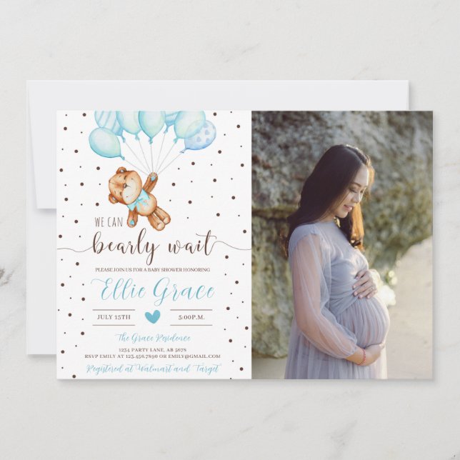 Niedliches Teddy Bear Boy Baby Duschkabine Foto Einladung (Vorderseite)