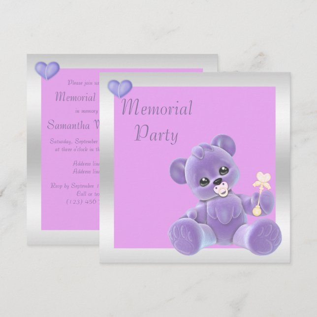 Niedliches Teddy Bear Double Side Memorial Party Einladung (Vorne/Hinten)