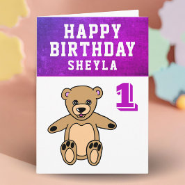 Niedliches Teddy Bear Foto Girl 1. Geburtstag Karte