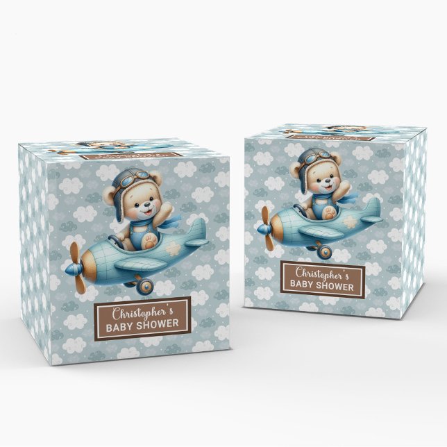 Niedliches Teddy Beer Pilot Blue Baby Gastgeschenk Geschenkschachtel (Cute Teddy Bear Pilot Blue Baby Party Favor Box)