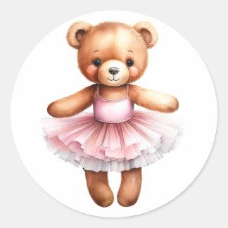 Niedliches Teddybär Ballerina Tanzballet Runder Aufkleber