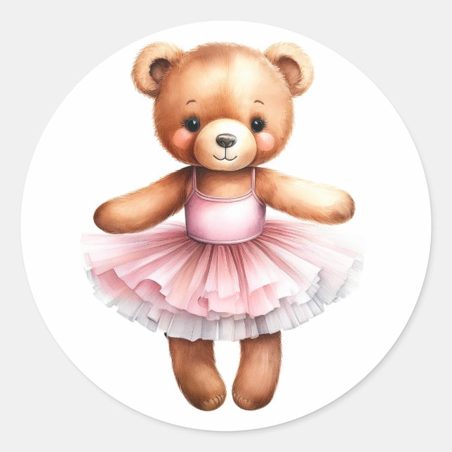 Niedliches Teddybär Ballerina Tanzballet Runder Aufkleber (Vorderseite)