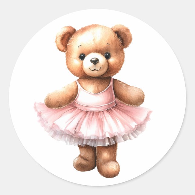 Niedliches Teddybär Ballerina Tanzballet Runder Aufkleber (Vorderseite)