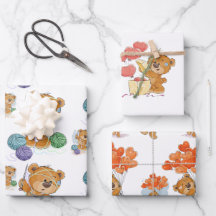 Niedliches Teddybär Wrapping Paper Flat Sheet Set 