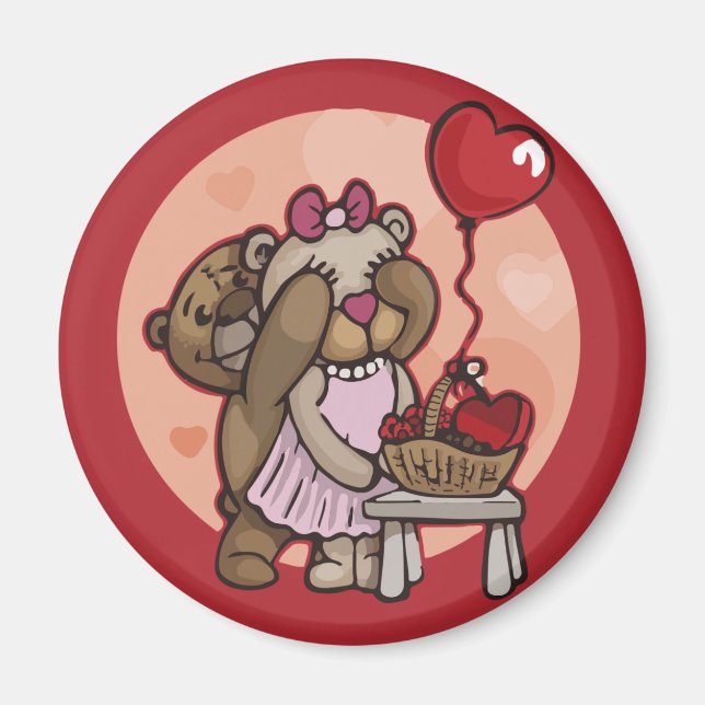 Niedliches Teddypärchen mit rotem Magnet (Vorne)