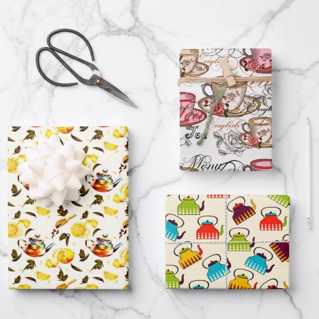niedliches Tee-Party Geschenkpapier Set (Vorderseite)