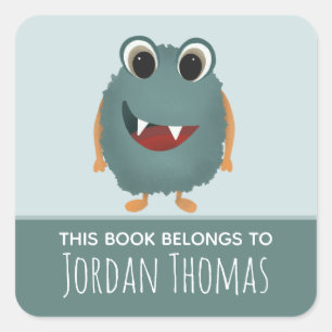 Niedliches "This Book Belongs" Blue Monster Buchze Quadratischer Aufkleber