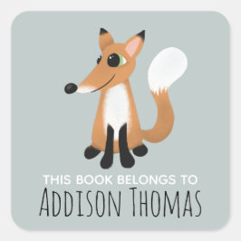 Niedliches "This Book Belongs" Fox Kids Buchzeiche Quadratischer Aufkleber