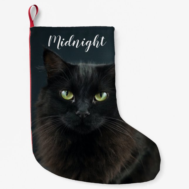 Niedliches Tier Katze Foto Name Weihnachten Feiert Kleiner Weihnachtsstrumpf (Vorderseite)