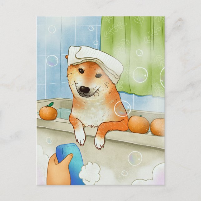 Niedliches Tier Shiba Inu Dog Baden Funny Postkarte (Vorderseite)