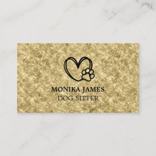Niedliches Tier Sitzen Hundepaws Logo Gold Glitzer Visitenkarte