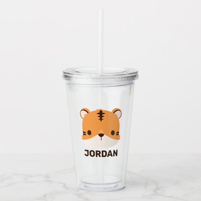 Niedliches Tiger mit Personalisiertem Namen Acryltrinkbecher (Vorderseite)