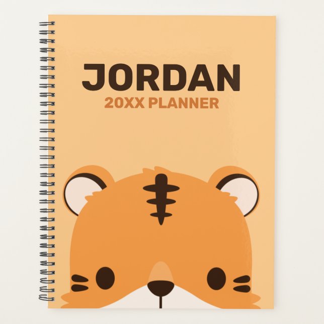 Niedliches Tiger mit Personalisiertem Namen Planer (Vorderseite)