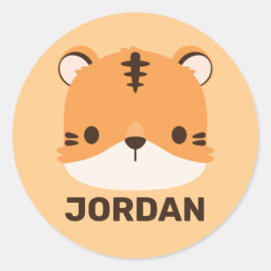 Niedliches Tiger mit Personalisiertem Namen Runder Aufkleber