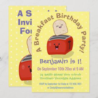 Niedliches Toaster Frühstück Cartoon Geburtstag Einladung