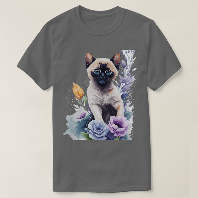 niedliches Tonkinese Kätzchen vor Blume lebendig T-Shirt (Design vorne)