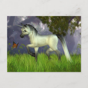 Niedliches Toon Unicorn mit Holzlandschaft Postkarte