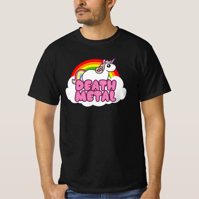 Niedliches Totenmetall Einhorn Regenbogen Schweres T-Shirt (Vorderseite)