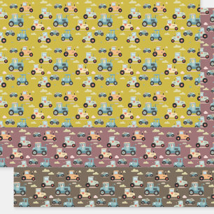 Niedliches Traktormuster Farmland Geschenkpapier